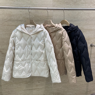 百搭90白鸭绒小个子 韩版 菱形格连帽轻薄羽绒服女短款 2025新款