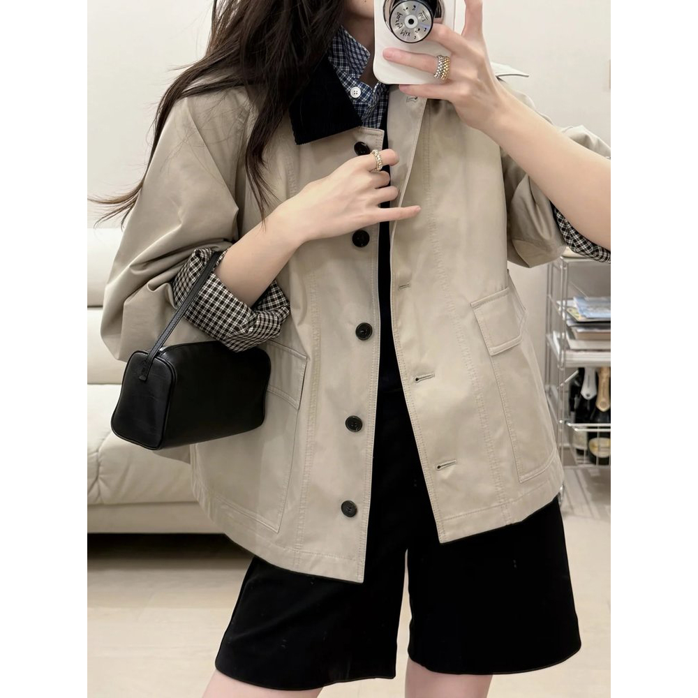 现货ICIC小禾同源 2025猎风女装新款高密斜纹棉夹克巴恩风短外套