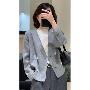 现货ICIC小禾同源女装2025秋冬新款羊毛双面呢V领短大衣外套