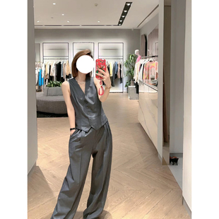 现货MOC同源夏新品简约中高腰立体压褶烫挺中缝西裤休闲裤