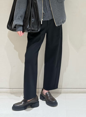 现货ICIC小禾同源2025秋冬女装厚弹力羊毛罗马布直筒裤