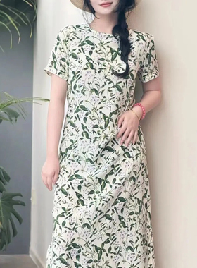 现货Max同源桑蚕丝 深圳 南油 2025春夏新款女装真丝绉纱连衣裙