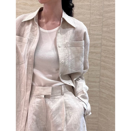 现货BC同源【原生态美学·匠心镶珠】亚麻时尚休闲长袖衬衣衬衫