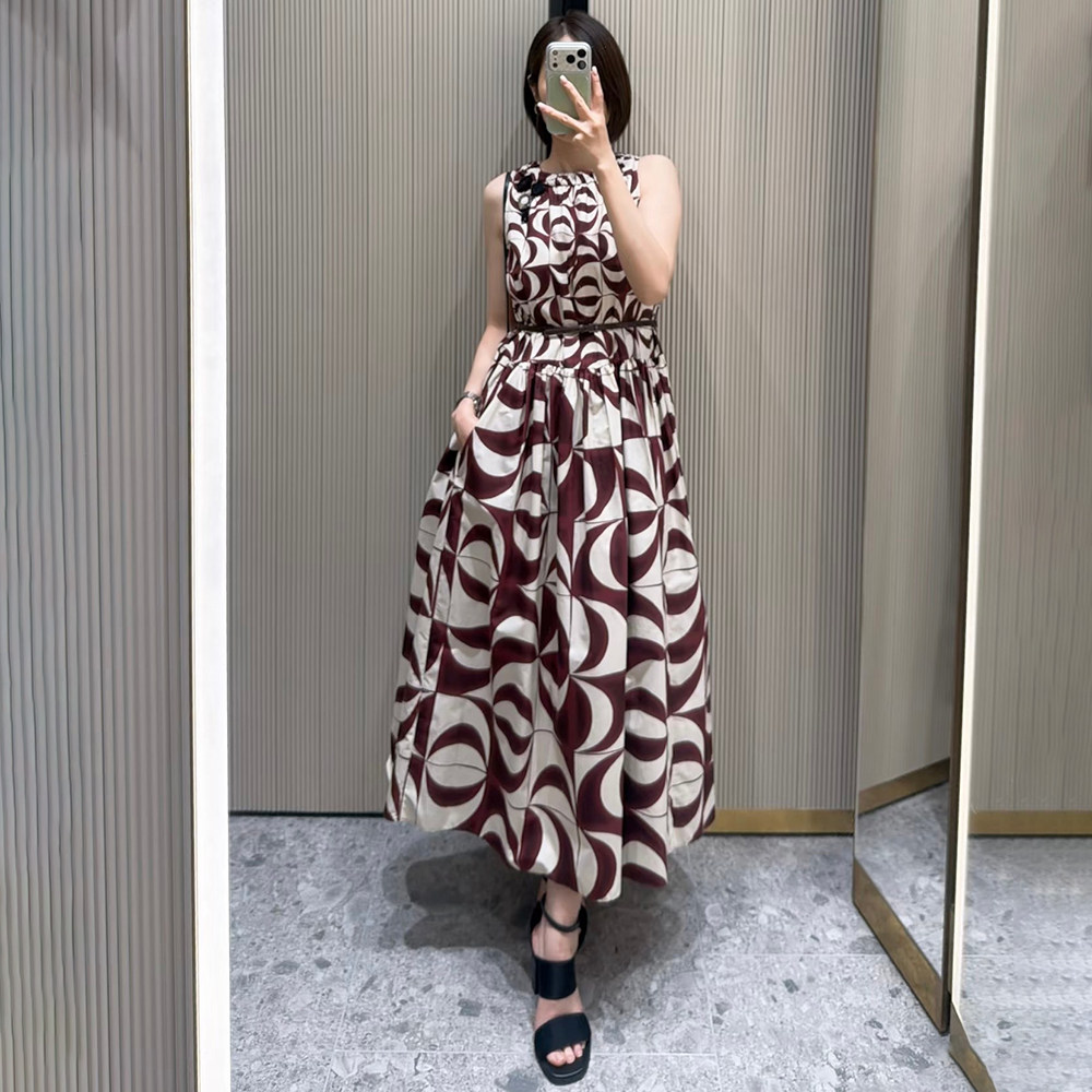 现货Max同源深圳南油棉府绸2026新品女装印花纯棉连衣裙