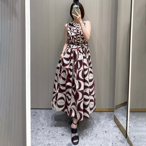 现货Max同源深圳南油棉府绸2026新品女装印花纯棉连衣裙