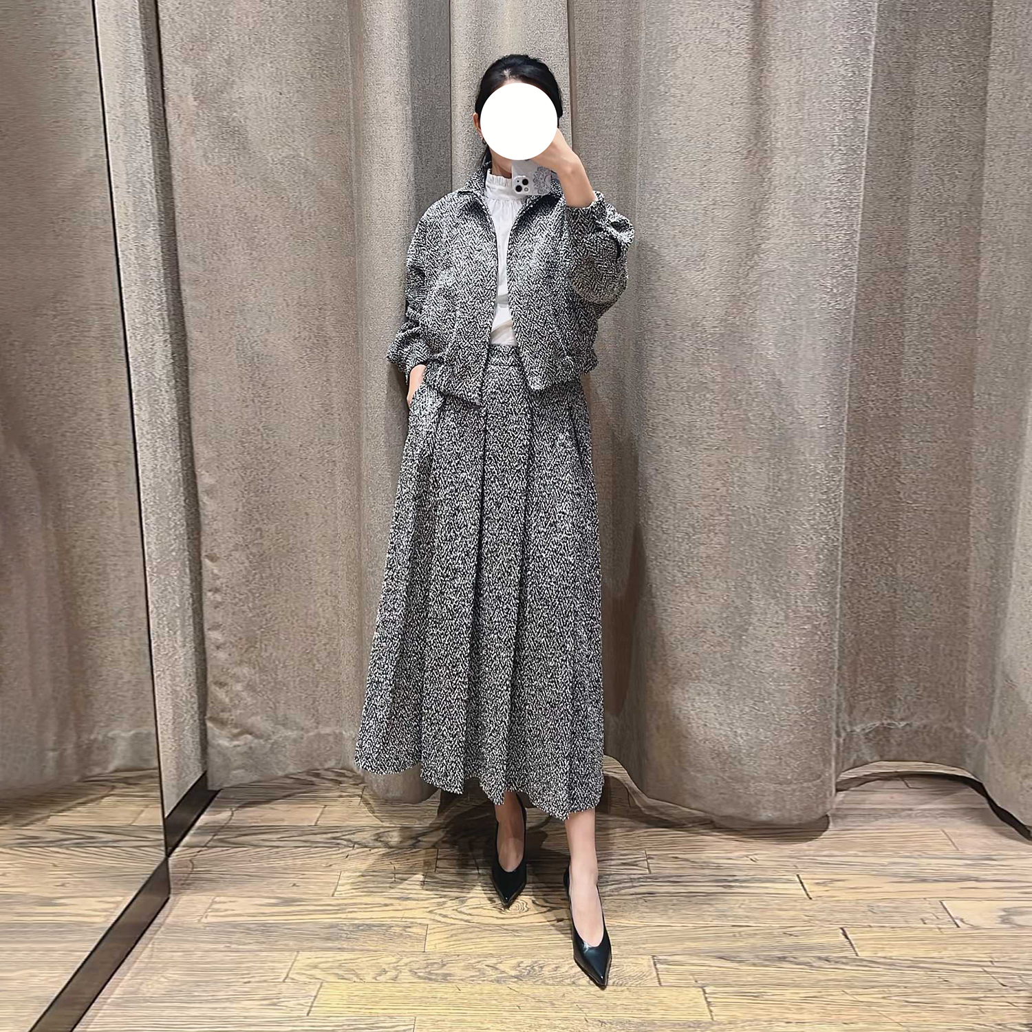 现货Max同款2025秋冬新品女装立领拉链短款针织夹克+半身裙套装