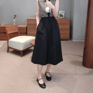 侧叉贴袋×露踝剪裁 棉涤府绸半身裙 现货ICIC小禾同源女装 新款