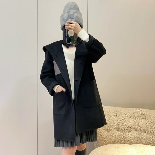 现货ICIC小禾同源【AIR COAT】女装新款羊毛羊绒双面呢及膝大衣