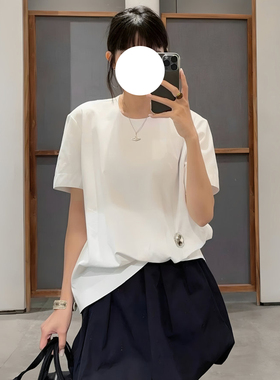 现货JN同源25夏季新品短袖T恤女 金属扣斜下摆短袖上衣