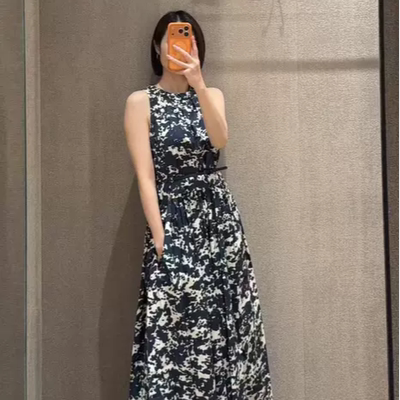 现货Max同源深圳南油2026春夏 时尚印花纯棉无袖连衣裙SMMTERESA