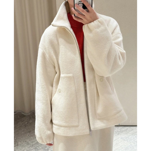 现货ICIC小禾同源女装冬季强缩羊毛针织布立领外套