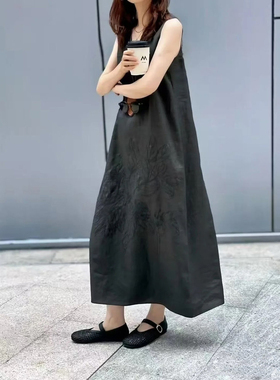 现货ICIC小禾同源【上博合作系列】女装新款紧密苎麻平纹连衣裙