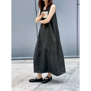 现货ICIC小禾同源【上博合作系列】女装新款紧密苎麻平纹连衣裙