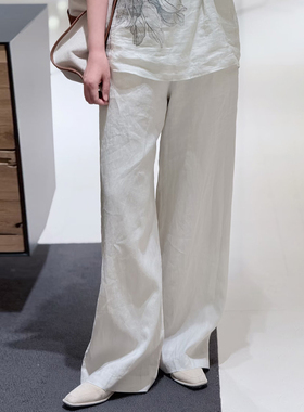 现货ICIC小禾同源「苎麻之境」晨雾白直筒裤女装新款平纹休闲裤