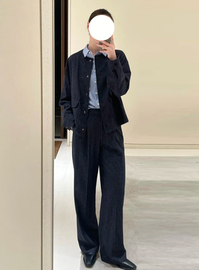 现货ICIC小禾同源女装新款仿牛仔羊毛斜纹直筒裤+同款夹克外套