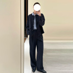 同款 仿牛仔羊毛斜纹直筒裤 夹克外套 新款 现货ICIC小禾同源女装