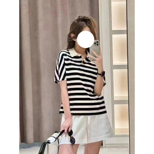 现货IC同源休闲通勤条纹合身短袖POLO领针织衫