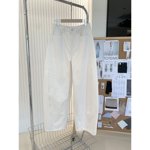 现货KG同源进口时髦先锋轻解构分割切线苣佰搭宽松弧线茧型牛仔裤