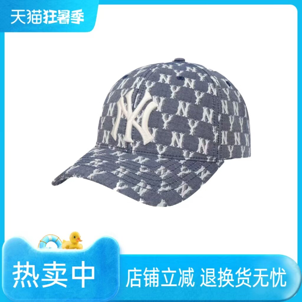 NY休闲运动弯檐棒球帽老花复古满印刺绣百搭防晒鸭舌帽硬顶夏季