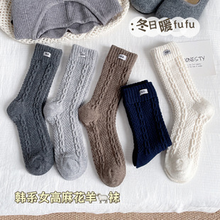 羊毛egg袜子女秋冬中筒袜加厚保暖韩国ins布标堆堆袜冬季 女袜