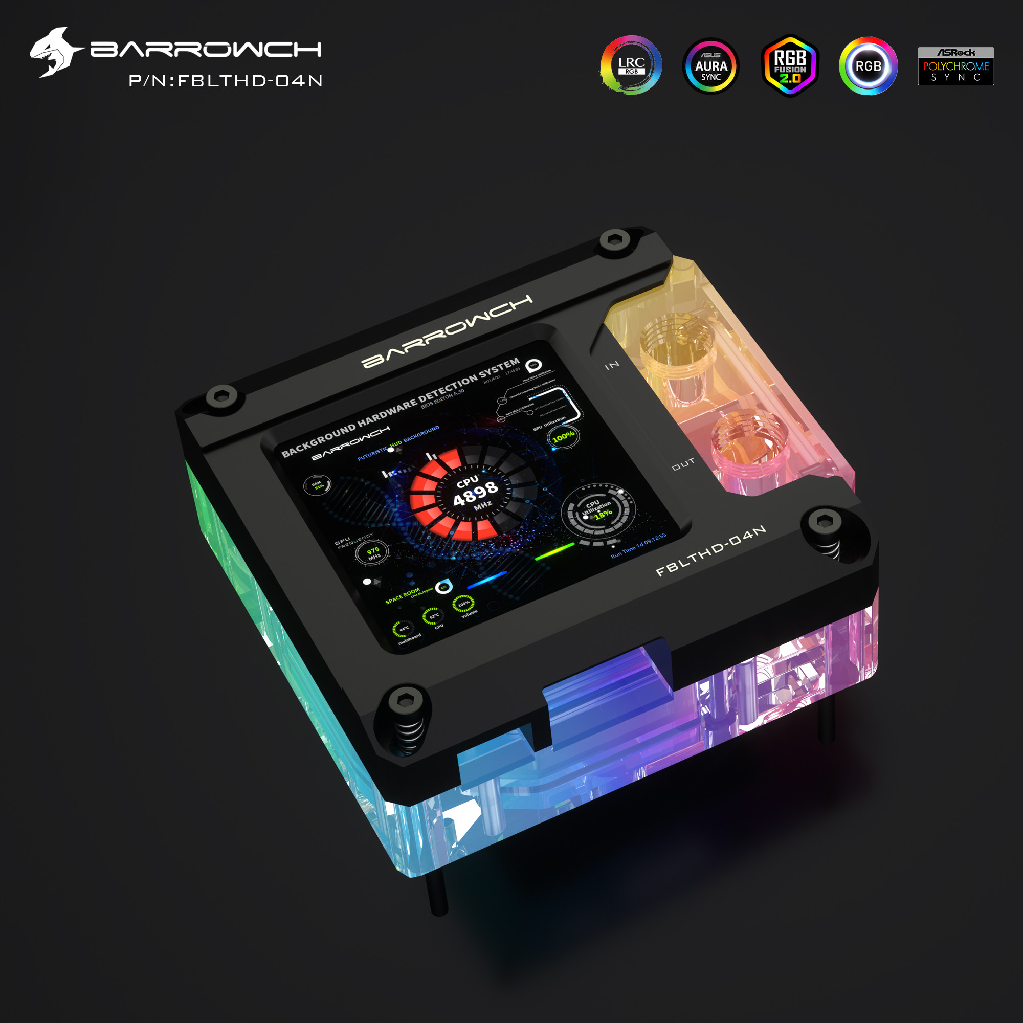 Barrowch INTEL CPU水冷头 HDMI AIDA64温度监控副屏 FBLTHD-04N