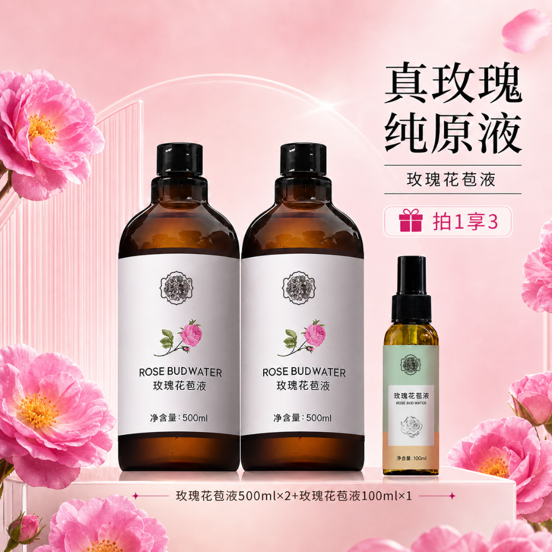 平阴玫瑰花苞液玫瑰纯露水补水保湿舒缓紧致肌肤面部湿敷水大容量