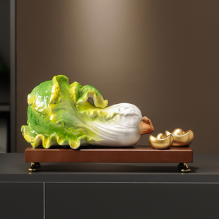 原创手工雕塑白菜陶瓷摆件家居玄关装 饰桌面招财工艺品纳百财摆设