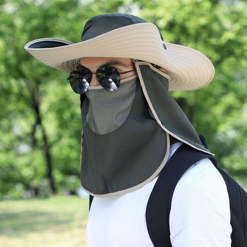 防晒帽子男士钓鱼遮阳帽遮脸夏季防水户外紫外线登山渔夫帽太阳帽