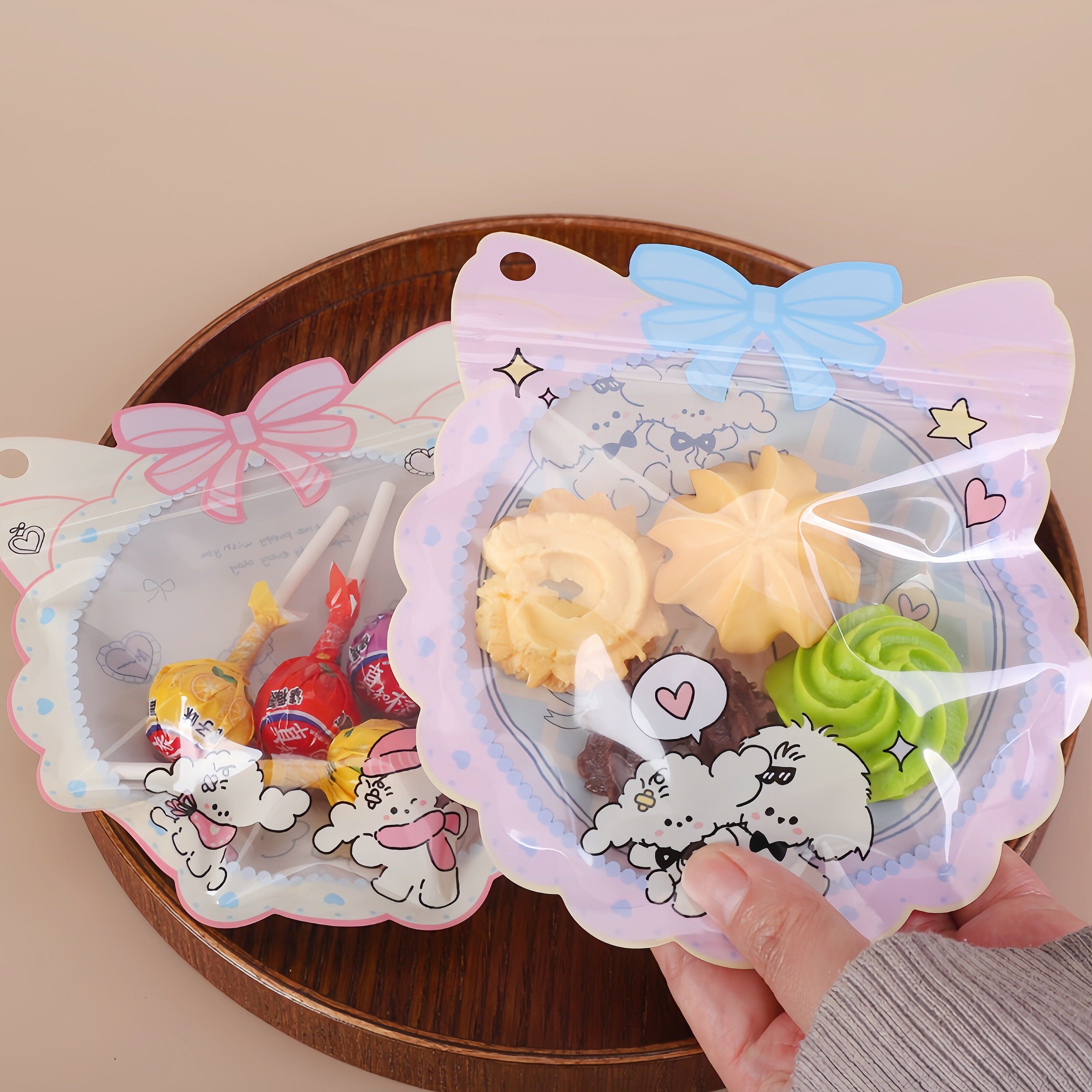 卡通可爱蝴蝶结儿童零食糖果手工棒棒糖巧克力曲奇饼干按压密封袋