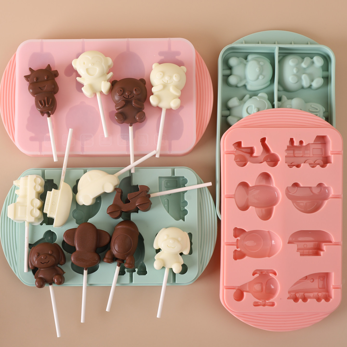 儿童DIY卡通熊猫手工巧克力水果棒棒糖山楂棒奶酪棒食品级硅胶模