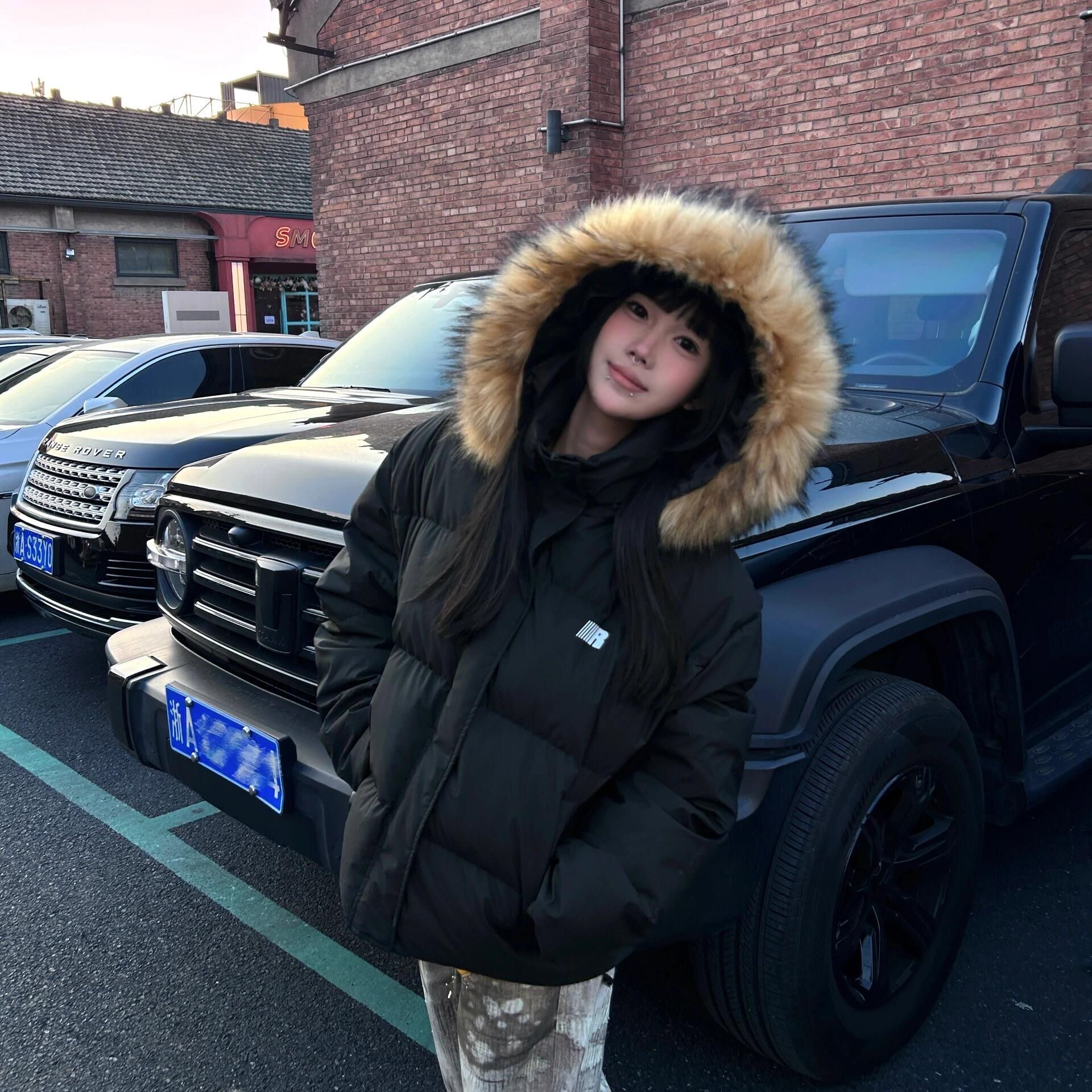 黑色大毛领羽绒棉服女2026冬季新款连帽加厚棉衣小个子棉袄外套潮