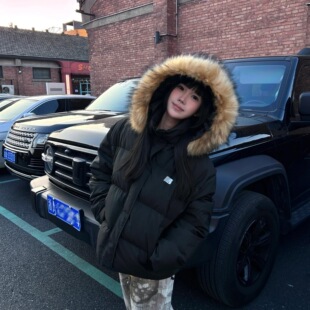黑色大毛领羽绒棉服女2026冬季新款连帽加厚棉衣小个子棉袄外套潮