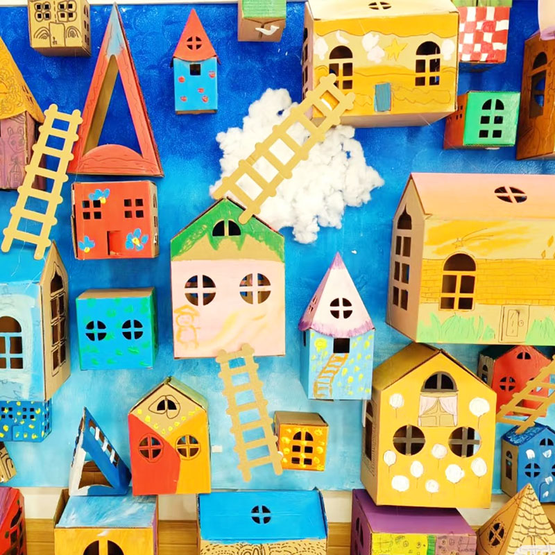 梦幻小镇幼儿园环创建构区角纸箱手工diy小房子纸盒建筑材料模型