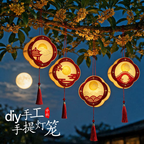 2026新款中秋国庆灯笼儿童手工DIY材料古风手提发光汉服国风花灯