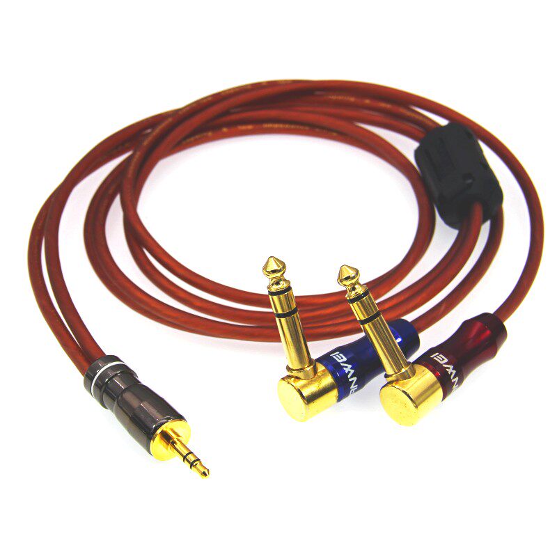 发烧级3.5转2TRS一分二双6.5弯大三芯音频线百灵达监听有源音箱线