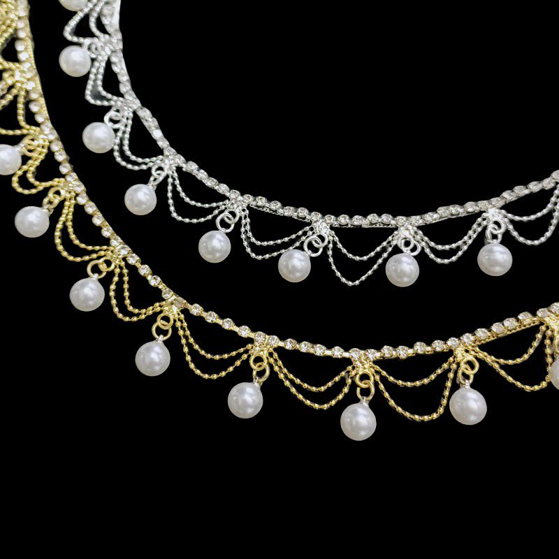 精美手缝水钻链珍珠吊坠diy铜链衣领链 新娘婚纱头饰鞋子饰品配件