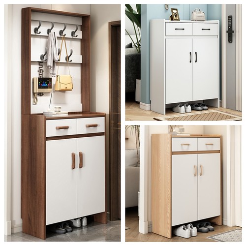 实木多功能带衣架鞋柜储物柜