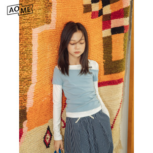 洋气百搭上衣 T恤2025春新款 凹末Appleofmyeye 女童假两件拼接长袖