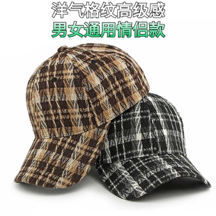 新款女帽子洋气时髦冬季格纹棒球帽硬顶鸭舌帽韩版户外防晒遮阳帽