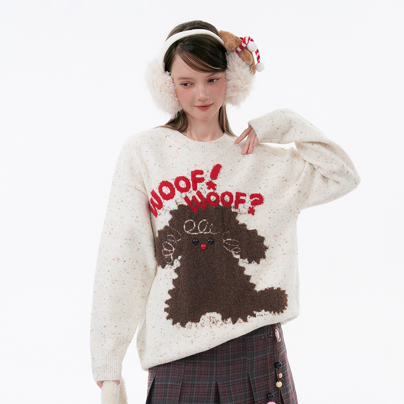 老玛儿宽松百搭圆领毛衣