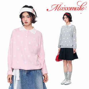 老玛儿春季可爱圆点针织衫2026年新款休闲百搭毛衣学生polo上衣女