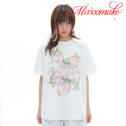 MASOOMAKE夏季草莓印花白色T恤2026年新款宽松显瘦短袖学生上衣女