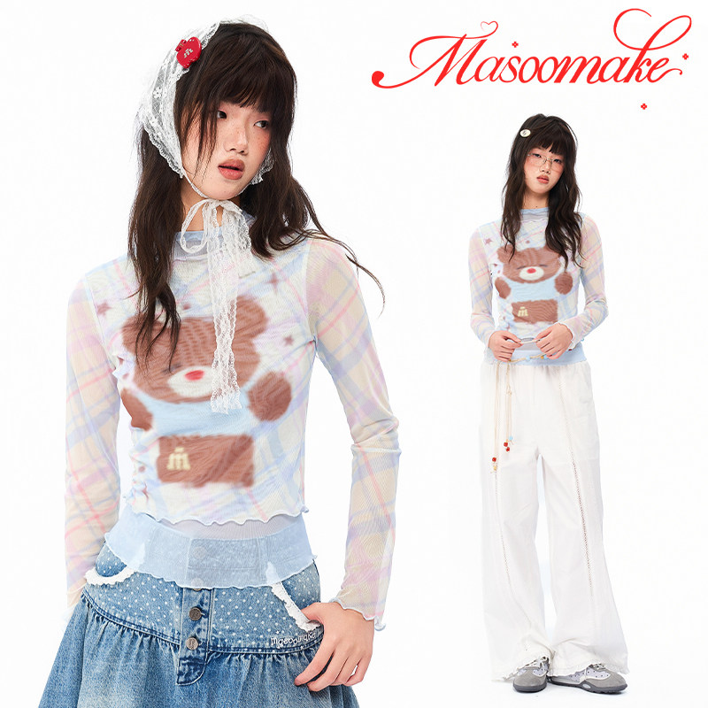 MASOOMAKE印花网纱长袖T恤