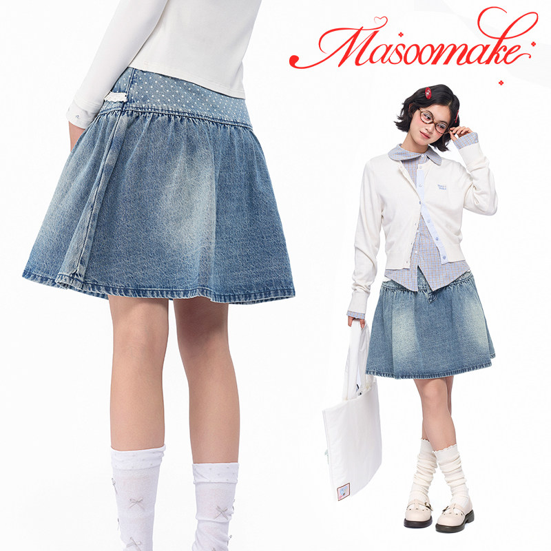 MASOOMAKE时尚波点牛仔短裙