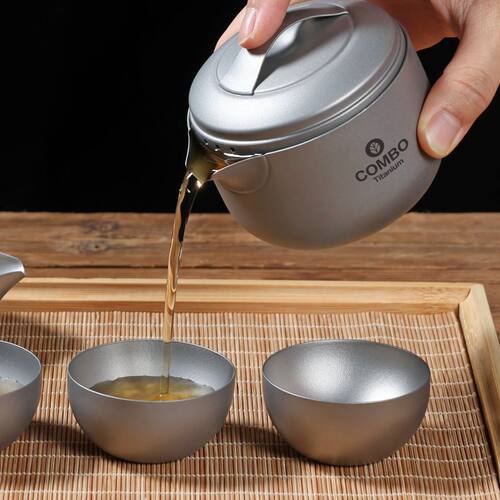 户外便携茶具纯钛双层隔热龙蛋