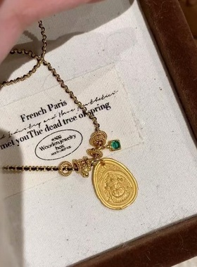 法式意大利黑金黄皮绳S925纯银项链轻奢小众高端级设计感锁骨颈链