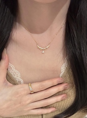 S925纯银项链爱丽丝公主的皇冠蕾丝水滴钻轻奢高端小众级感锁骨颈