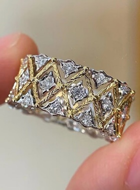 S925纯银戒指意大利镂空菱格纹宽版宫廷复古轻奢高端小众级设计感