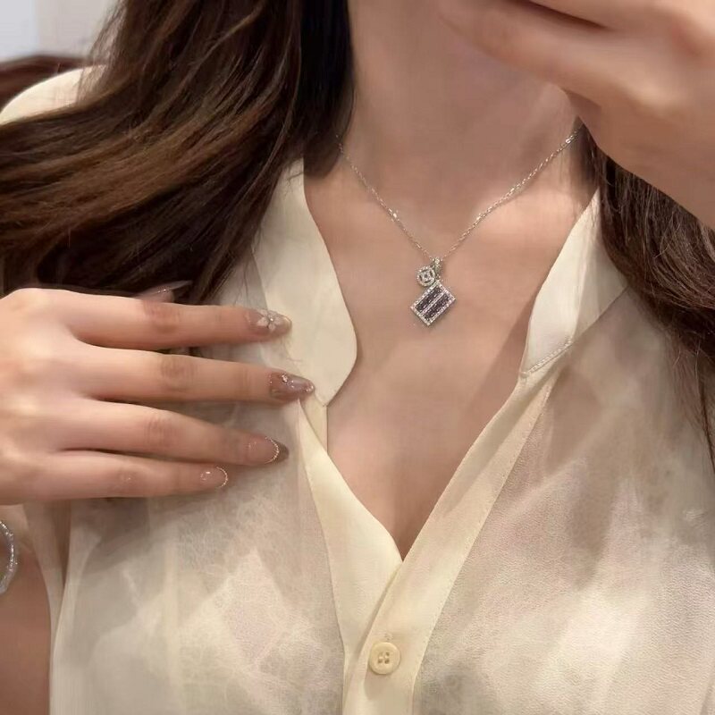 S925纯银项链紫水晶算盘金币镶钻锆石轻奢高端小众级设计感锁骨颈