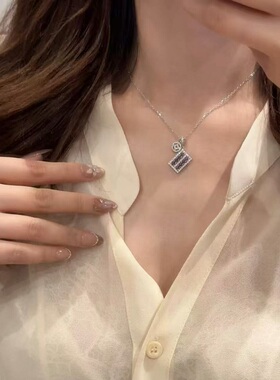 S925纯银项链紫水晶算盘金币镶钻锆石轻奢高端小众级设计感锁骨颈